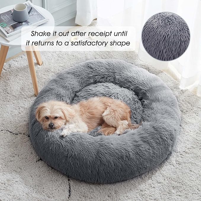 WESTERN HOME WH Calming Dog & Cat Bed, Anti-Anxiety Donut Cuddler Warming Cozy Soft Round Bed, Fluffy Faux Fur Plush Cushion Bed for Small Medium Dogs and Cats (20"/24"/27"/30") WESTERNHOME