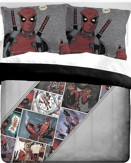 Jay Franco Marvel Deadpool Bite Me Queen Comforter & Sham Set - Super Soft Kids Bedding - Fade Resistant Microfiber (Official Marvel Product) - LeafyLoom