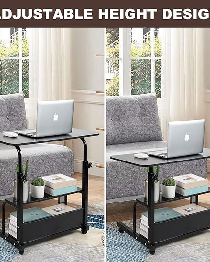 Adjustable Home Office Desk Portable Student Study Computer Desk Furniture for Small Spaces Movable Sofa Side Table on Wheels Laptop Desk with Storage Black Size 31x16 Inch - LeafyLoom