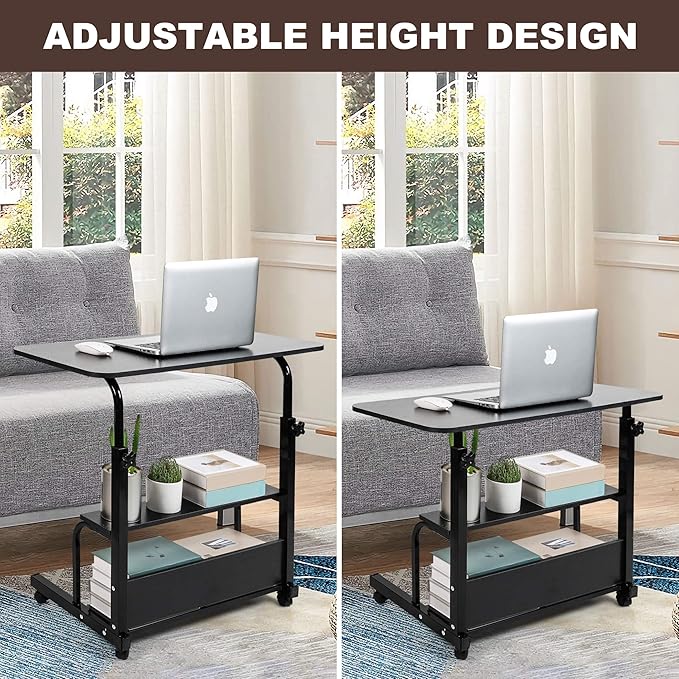 Adjustable Home Office Desk Portable Student Study Computer Desk Furniture for Small Spaces Movable Sofa Side Table on Wheels Laptop Desk with Storage Black Size 31x16 Inch - LeafyLoom