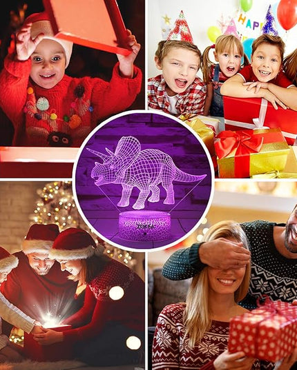 Dinosaur Toys, Dinosaur Gifts for Boys 7 Colors Changing 3D Dinosaur Night Light (4 Patterns) with Timer & Remote Control & Smart Touch, Gifts for Boys Girls Age 2 3 4 5 6 7 8 Year Old Boy Gifts - LeafyLoom