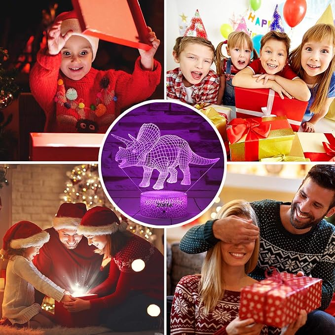 Dinosaur Toys, Dinosaur Gifts for Boys 7 Colors Changing 3D Dinosaur Night Light (4 Patterns) with Timer & Remote Control & Smart Touch, Gifts for Boys Girls Age 2 3 4 5 6 7 8 Year Old Boy Gifts - LeafyLoom
