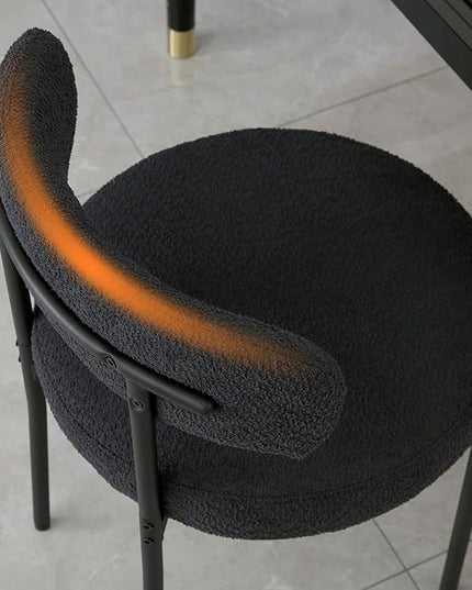 DYHOME Black Dining Chairs Set of 2, Mid-Century Modern Dining Chairs, Kitchen Dining Room Chairs, Curved Backrest Round Upholstered Boucle Sherpa Dining Chair with Black Metal Legs - LeafyLoom