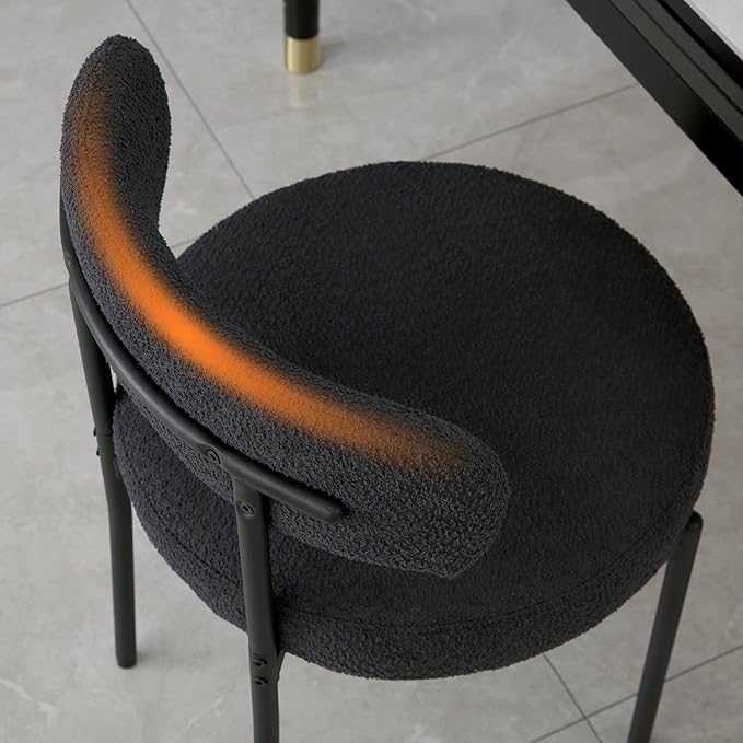 DYHOME Black Dining Chairs Set of 2, Mid-Century Modern Dining Chairs, Kitchen Dining Room Chairs, Curved Backrest Round Upholstered Boucle Sherpa Dining Chair with Black Metal Legs - LeafyLoom