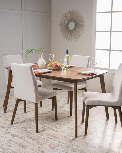 Christopher Knight Home Orrin 60" Rectangular Dining Set, 5-Pcs Set, Natural Walnut / Light Beige - LeafyLoom