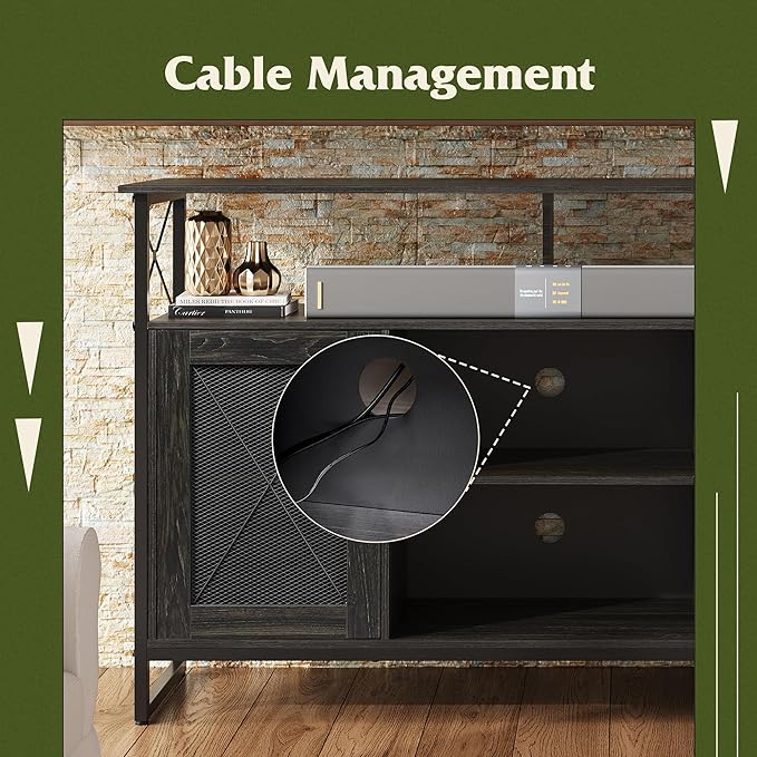 WLIVE TV Stand 55 inch TV,Tall Entertainment Center with Storage, Farmhouse Industrial TV Console for Bedroom Living Room, Charcoal Black - LeafyLoom