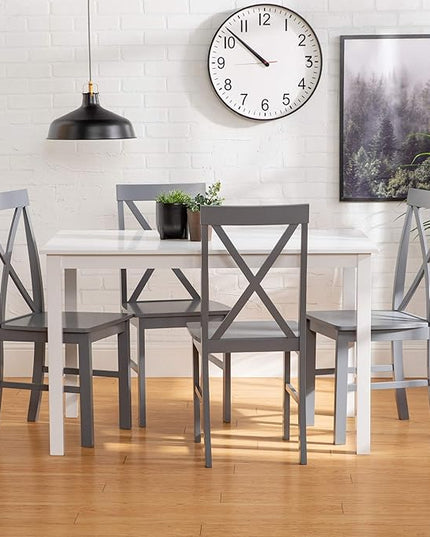 Walker Edison 4 Person Modern Farmhouse Wood Small Dining Table Dining Room Kitchen Table Set Dining 4 X Chairs Set, 48 Inch, White and Grey - LeafyLoom