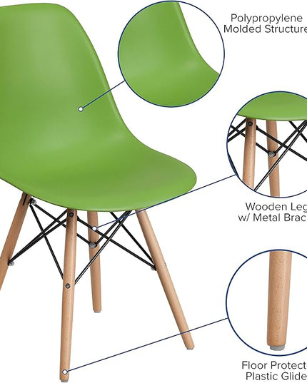Flash Furniture Elon Series Green Plastic Chair with Wooden Legs, 22.5"D x 18.25"W x 31.5"H - LeafyLoom