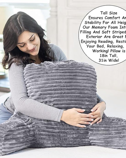 Homie Reading Pillow with Reading Light and Wrist Support, Has Arm Rests, and Back Support for Bed Rest, Lounging, Reading, Working on Laptop, Watching TV (Gray) - LeafyLoom