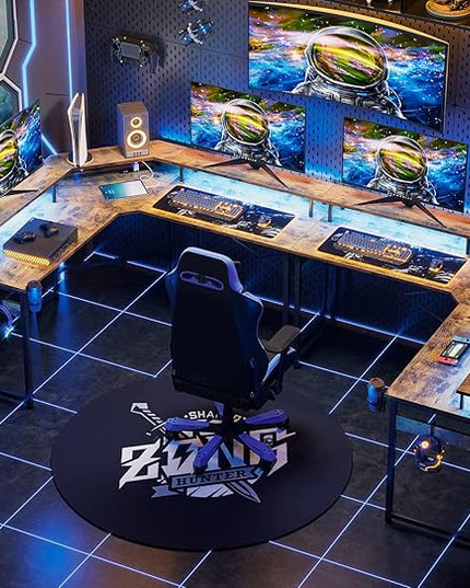 ODK L Shaped Gaming Desk with LED Lights & Power Outlets, 51" Computer Desk with Full Monitor Stand, Corner Desk with Cup Holder, Gaming Table with Hooks, Vintage - LeafyLoom