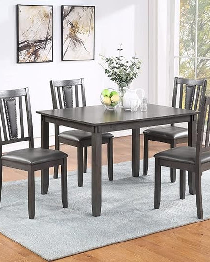 NicBex Dining Table for 4 Dining Room Table Set 5Pc Set Kitchen Breakfast Dining Table with Wooden Top Upholstered Cushion Chairs Dining Room Furniture, Grey Mix - LeafyLoom