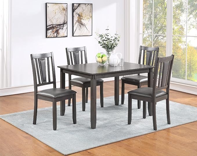 NicBex Dining Table for 4 Dining Room Table Set 5Pc Set Kitchen Breakfast Dining Table with Wooden Top Upholstered Cushion Chairs Dining Room Furniture, Grey Mix - LeafyLoom