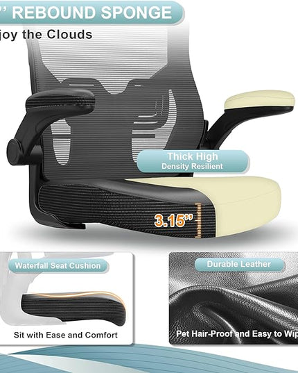 Home Office Chair, High Back Desk Chair Adjustable Height and Ergonomic Design Home Office Computer Chair Executive Lumbar Support Padded Flip-up Armrest Swivel Task Chair - LeafyLoom