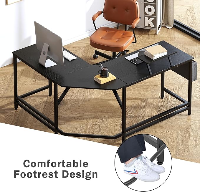 DlandHome L-Shaped Computer Desk 59 inches x 47.2 inches, Composite Wood and Metal, Home Office PC Laptop Study Workstation Corner Table with CPU Stand, CZYF-LD-1 - LeafyLoom