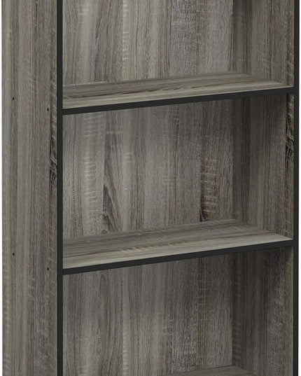 FURINNO Basic 3-Tier Bookcase Storage Shelves, French Oak Grey/Black - LeafyLoom