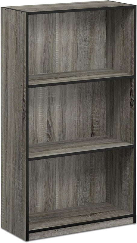 FURINNO Basic 3-Tier Bookcase Storage Shelves, French Oak Grey/Black - LeafyLoom