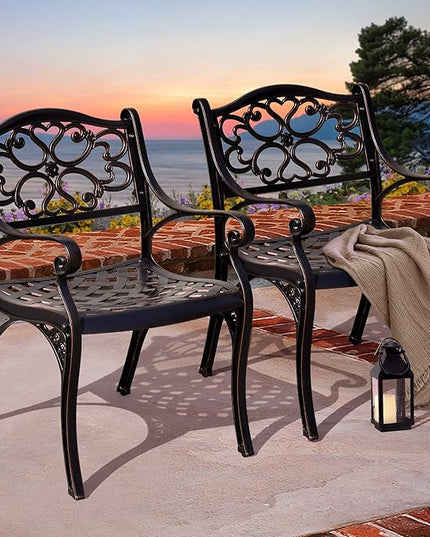 DWVO 5 Piece Outdoor Furniture Cast Aluminum Patio Dining Sets, All-Weather Patio Bistro Sets with 4 Chairs, 30 Inches Round Table with Umbrella Hole, Adjustable Feet for Balcony Backyard Deck Garden - LeafyLoom