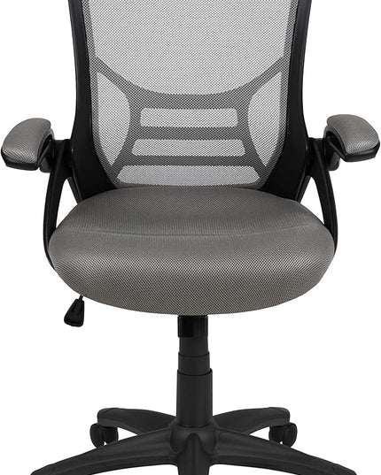 Flash Furniture Porter High-Back Swivel Office Chair with Adjustable Lumbar Support and Seat Height, Ergonomic Mesh Desk Chair with Flip-Up Armrests, Gray/Black - LeafyLoom