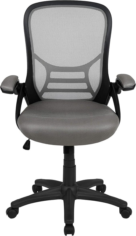 Flash Furniture Porter High-Back Swivel Office Chair with Adjustable Lumbar Support and Seat Height, Ergonomic Mesh Desk Chair with Flip-Up Armrests, Gray/Black - LeafyLoom