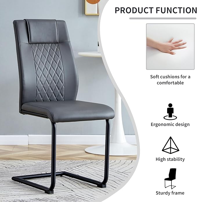 NicBex Dining Chairs Set of 6 Modern Faux Leather High Back Dining Room Kitchen Chairs with Black Metal Legs,Side Chairs for Dining Room, Kitchen,Living Room, and Restaurants,Gray - LeafyLoom