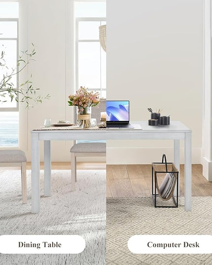 COLAMY Wood Dining Table for 4 6 People, Rectangle Wooden Kitchen Table with Square Legs, Farmhouse Dinner Table for Dining Room, Office, White - LeafyLoom