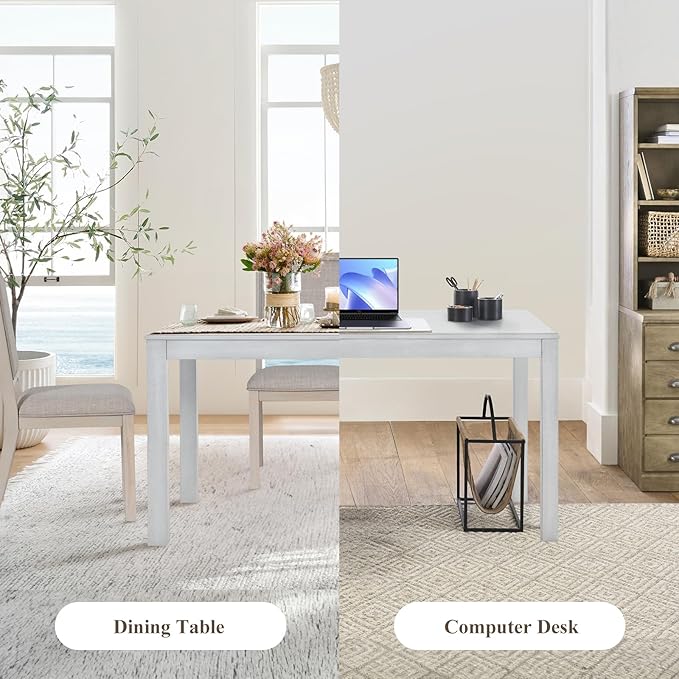 COLAMY Wood Dining Table for 4 6 People, Rectangle Wooden Kitchen Table with Square Legs, Farmhouse Dinner Table for Dining Room, Office, White - LeafyLoom