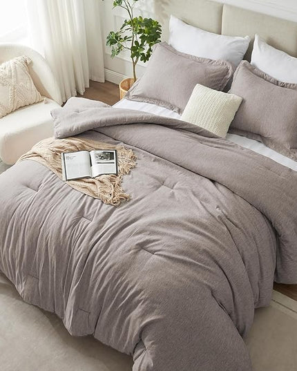 CozyLux King Size Comforter Set - 3 Pieces Linen Soft Luxury Cationic Dyeing Bedding Comforter for All Season, Breathable Lightweight Fluffy Boho Bed Sets with 1 Comforter and 2 Pillow Shams - LeafyLoom