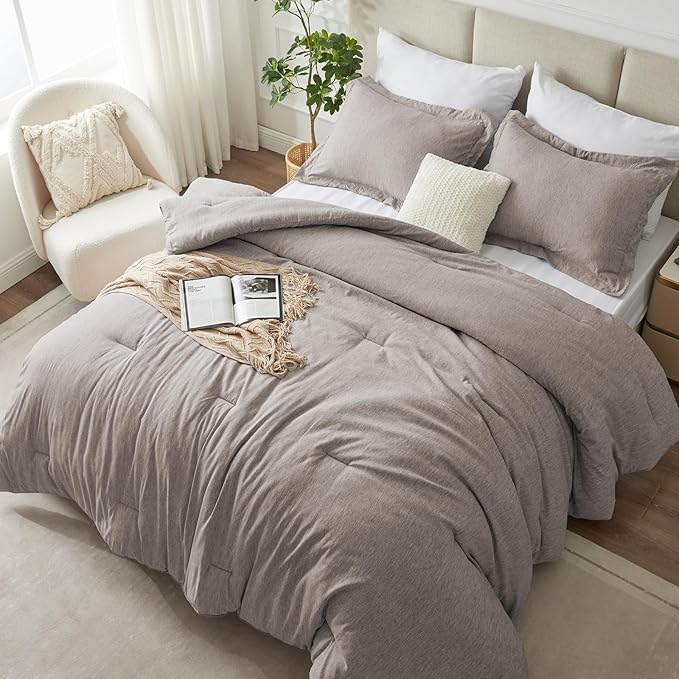 CozyLux King Size Comforter Set - 3 Pieces Linen Soft Luxury Cationic Dyeing Bedding Comforter for All Season, Breathable Lightweight Fluffy Boho Bed Sets with 1 Comforter and 2 Pillow Shams - LeafyLoom
