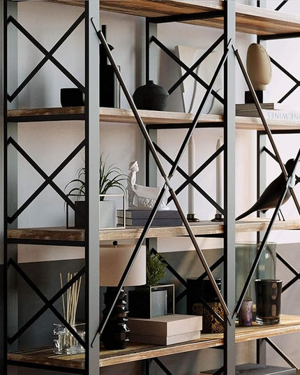 IRONCK Bookshelves Double Wide 6-Tier 76" H, Open Large Bookcase, Industrial Style Shelves for Home Office, Easy Assembly - LeafyLoom