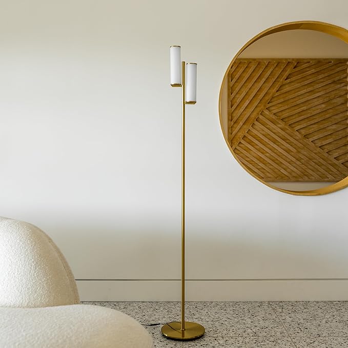 Brightech Gemini Floor Lamp, Dimmable Standing Lamp with Two Lights for Bedroom Reading, Modern Tall Tree Lamp for Offices, Mid-Century LED Lamp for Living Rooms, Great Living Room Decor - Gold/Brass - LeafyLoom