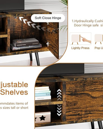 Shintenchi Mid Century Modern TV Stand for TVs up to 55 inches, Wood TV Console Table Media Cabinet with Storage, Entertainment Center for Living Room Bedroom, Rustic Brown - LeafyLoom