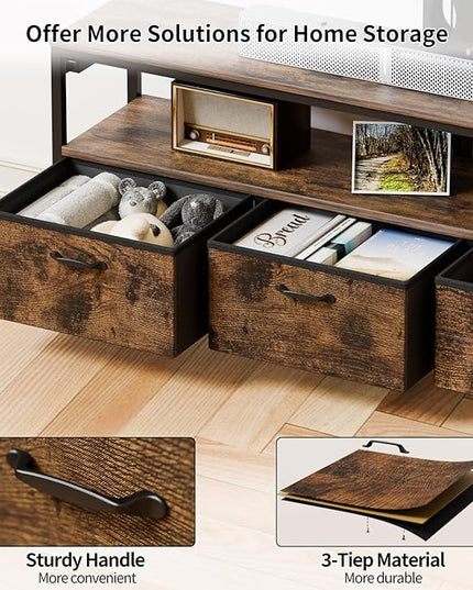 JUSTOGO TV Stand with Mount and Power Outlet, TV Stand with Drawers Storage for Living Room Bedroom, LED Entertainment Center for 45/55/60/65 inch TVs, Height Adjustable Media Console, Rustic - LeafyLoom