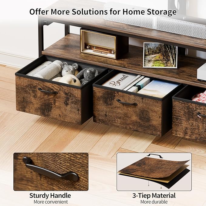 JUSTOGO TV Stand with Mount and Power Outlet, TV Stand with Drawers Storage for Living Room Bedroom, LED Entertainment Center for 45/55/60/65 inch TVs, Height Adjustable Media Console, Rustic - LeafyLoom