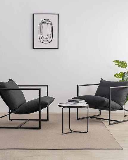 ZINUS Aidan Sling Accent Chair / Metal Framed Armchair with Shredded Foam Cushioning, Dark Grey - LeafyLoom