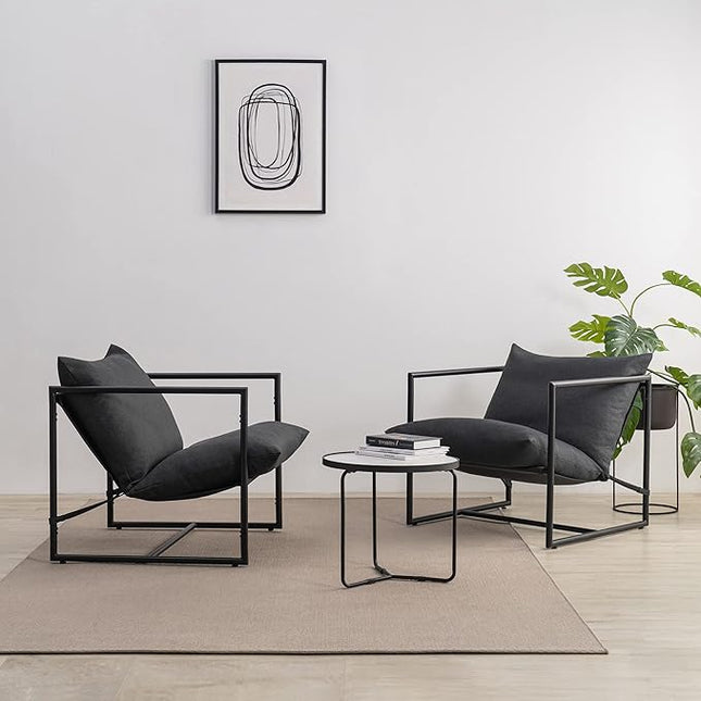 ZINUS Aidan Sling Accent Chair / Metal Framed Armchair with Shredded Foam Cushioning, Dark Grey - LeafyLoom