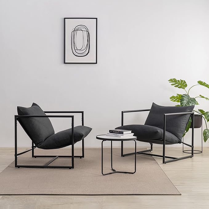 ZINUS Aidan Sling Accent Chair / Metal Framed Armchair with Shredded Foam Cushioning, Dark Grey - LeafyLoom