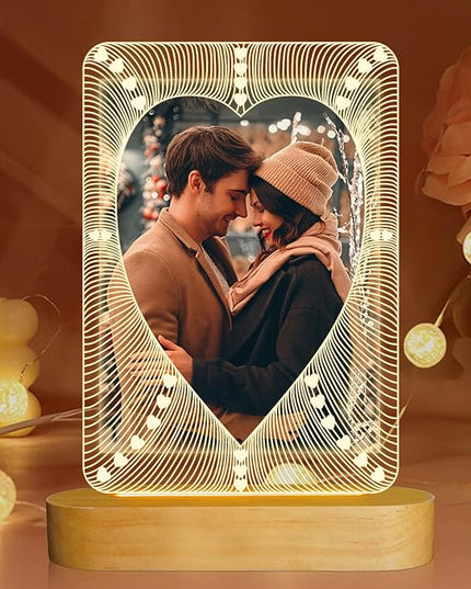 Picture Frame, Valentines Day Gift for Him Her, Attivolife Light up 6-inch Photo Heart Frame with LED Night Light, Home Desk Decor Lamp, Best Present for Couple Lover Wife Husband Anniversary Birthday - LeafyLoom