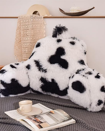 Aimuan Reading Pillow Bed Rest Pillow with Arms Plush shaggy Fur Cushion for Adults Teens Incline Rest Sitting up & Sleeping Snoring Pillow with Pregnancy Lumbar Back Support (Standard, White-Black) - LeafyLoom