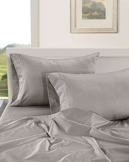 LANE LINEN 100% Egyptian Cotton Bed Sheets - 1000 Thread Count 4-Piece Silver Queen Set Bedding Sateen Weave Luxury Hotel 16" Deep Pocket (Fits Upto 17" Mattress) - LeafyLoom