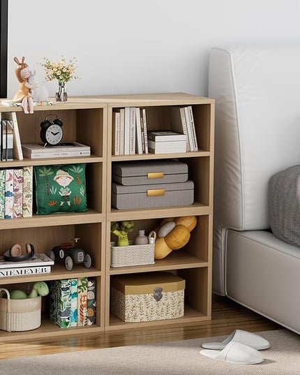 Storage Cube 2 Tires Natural Stackable Storage Shelf, Cubby Organizer Wooden Display Shelf Closet Organizer,Modern Cubical Bookcase Compact Storage Cabinet for Living Room Bedroom Office - LeafyLoom