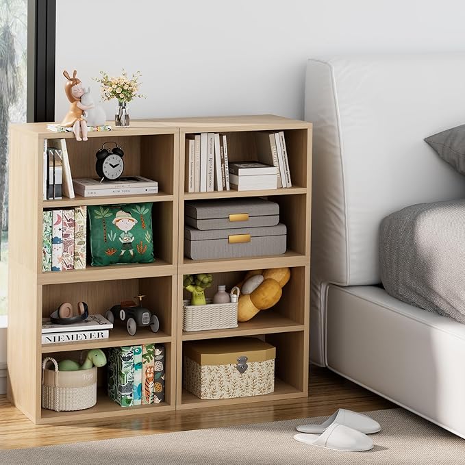 Storage Cube 2 Tires Natural Stackable Storage Shelf, Cubby Organizer Wooden Display Shelf Closet Organizer,Modern Cubical Bookcase Compact Storage Cabinet for Living Room Bedroom Office - LeafyLoom