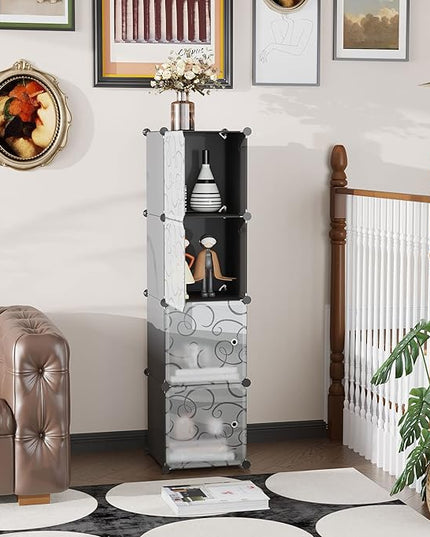C&AHOME Cube Storage Organizer with Doors, 4-Cube Shelves, Closet Cabinet, DIY Plastic Modular Bookshelf Ideal for Bedroom, Living Room, 24.8" L x 12.4" W x 24.8" H Black SHS04B-DOOR - LeafyLoom