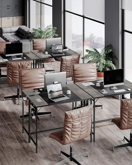 HOOBRO Computer Desk, Home Office Desk with Power Outlet, Modern Study Writing Desk with 3 Hooks for Study Room, Home Office, Sturdy and Stable, Easy to Assemble, Charcoal Gray and Black BC41UDN01 - LeafyLoom