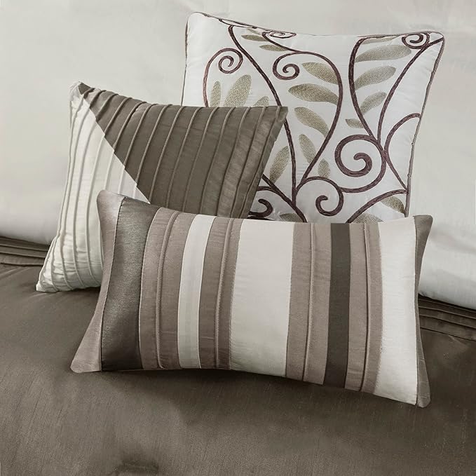 Madison Park Amherst 7 Piece Full Comforter Set, Khaki, Natural - LeafyLoom