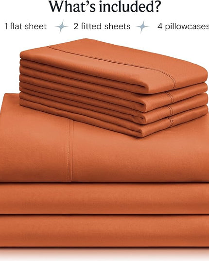 LuxClub 7 PC Split King Sheet Set, Breathable Luxury Bed Sheets, Deep Pockets 18" Eco Friendly Wrinkle Free Cooling Sheets Machine Washable Hotel Bedding Silky Soft - Autumn Orange Split King - LeafyLoom
