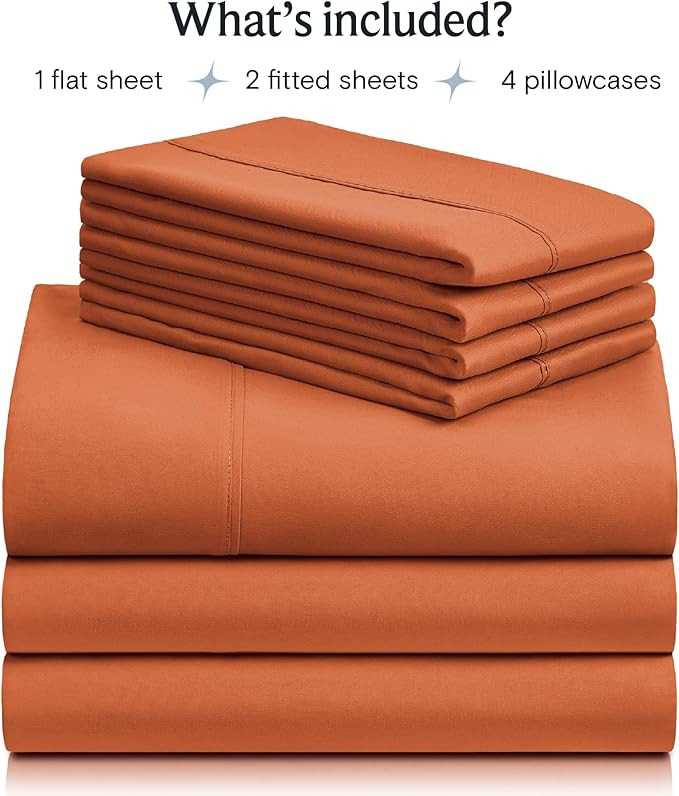 LuxClub 7 PC Split King Sheet Set, Breathable Luxury Bed Sheets, Deep Pockets 18" Eco Friendly Wrinkle Free Cooling Sheets Machine Washable Hotel Bedding Silky Soft - Autumn Orange Split King - LeafyLoom