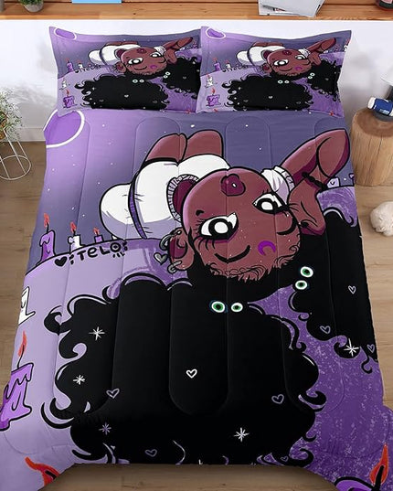 Full Bedding Sets for Girls, African American Black Girl Magic Comforter Set with Girl Lay on Bed, Purple Bed Set for Toddler Kids, Little Girls Bedroom Decor, 1 Comforter with 2 Pillowcases - LeafyLoom