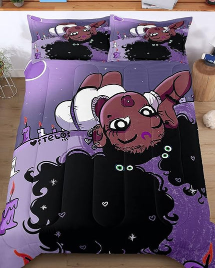 Twin Bedding Sets for Girls, African American Black Girl Magic Comforter Set with Girl Lay on Bed, Purple Bed Set for Toddler Kids, Little Girls Bedroom Decor, 1 Comforter with 2 Pillowcases - LeafyLoom