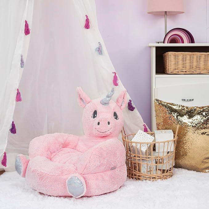 Trend Lab Pink Unicorn Toddler Chair Plush Character Kids Chair Comfy Furniture Pillow Chair for Boys and Girls, 21 x 19 x 19 inches - LeafyLoom