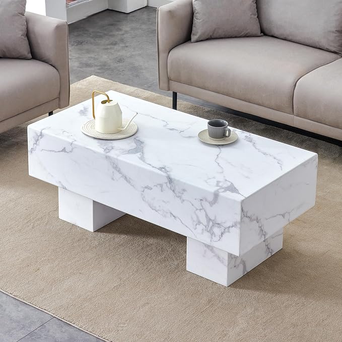 NicBex Dining Table Kitchen Table Contemporary Coffee Table Has Patterns Modern Rectangular Table for Living Rooms Meeting Rooms Banquet Hall, White - LeafyLoom